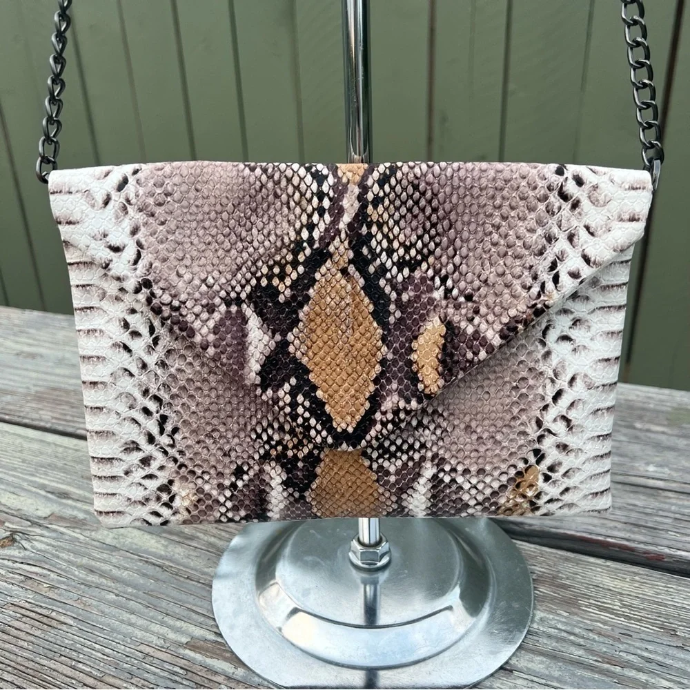 Women’s A New Day Faux Snake Skin Handbag Crossbody Brown Multi